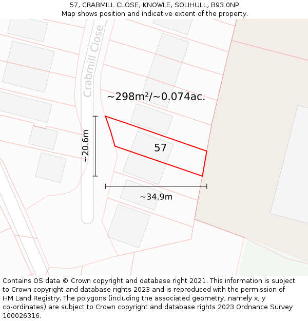 57, CRABMILL CLOSE, KNOWLE, SOLIHULL, B93 0NP: Plot and title map