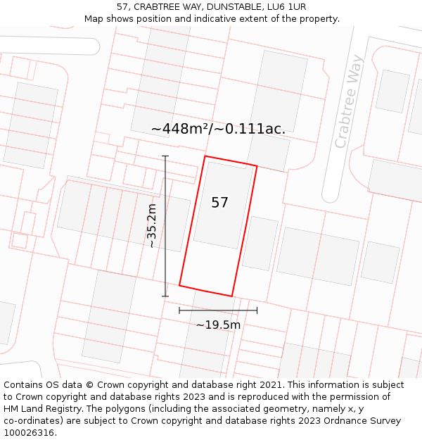 57, CRABTREE WAY, DUNSTABLE, LU6 1UR: Plot and title map