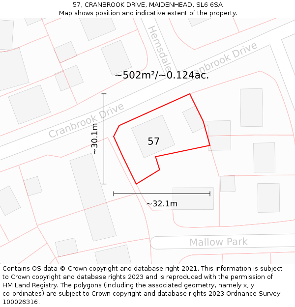 57, CRANBROOK DRIVE, MAIDENHEAD, SL6 6SA: Plot and title map