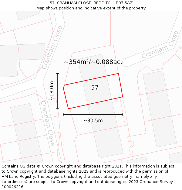 57, CRANHAM CLOSE, REDDITCH, B97 5AZ: Plot and title map