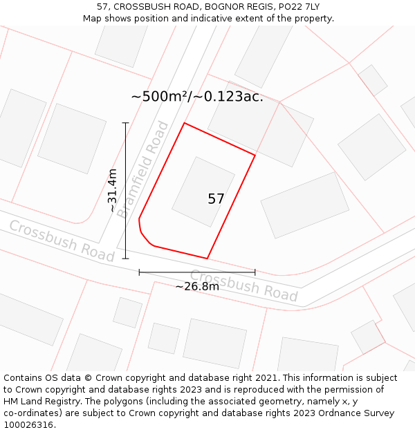 57, CROSSBUSH ROAD, BOGNOR REGIS, PO22 7LY: Plot and title map