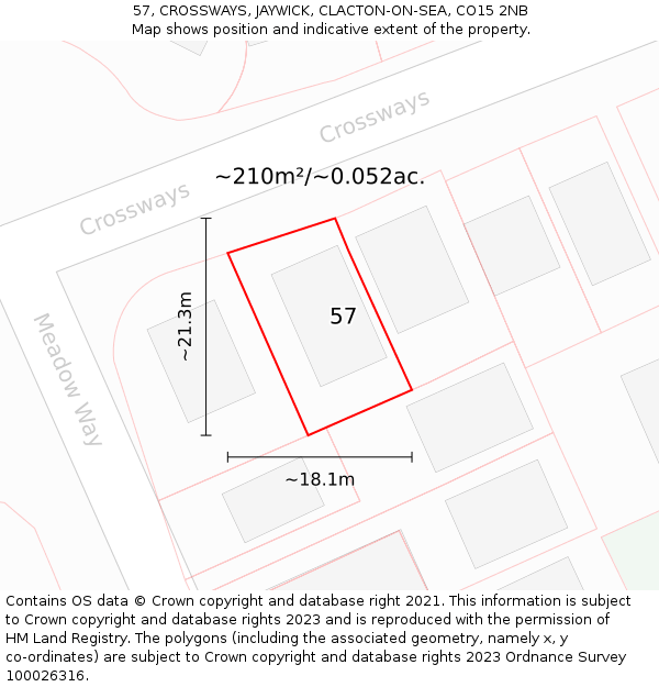 57, CROSSWAYS, JAYWICK, CLACTON-ON-SEA, CO15 2NB: Plot and title map