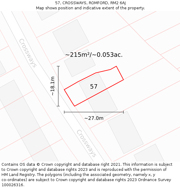 57, CROSSWAYS, ROMFORD, RM2 6AJ: Plot and title map