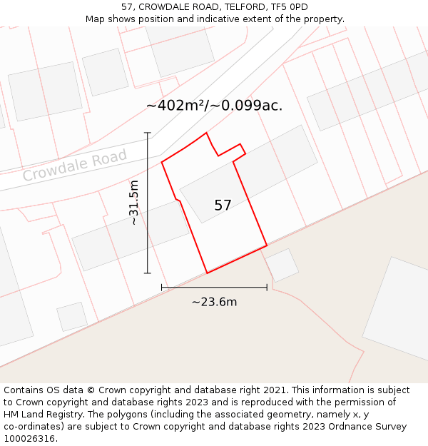 57, CROWDALE ROAD, TELFORD, TF5 0PD: Plot and title map