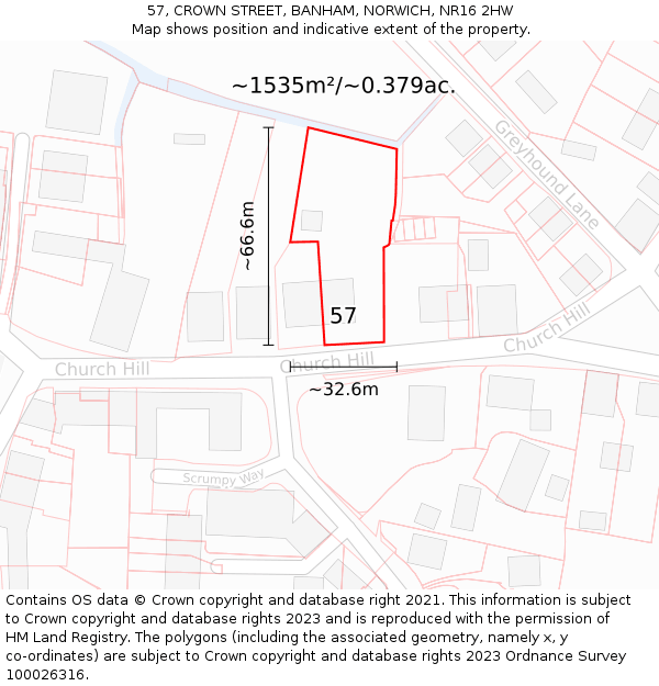 57, CROWN STREET, BANHAM, NORWICH, NR16 2HW: Plot and title map