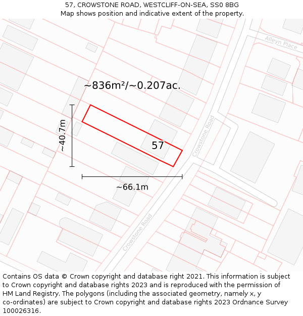57, CROWSTONE ROAD, WESTCLIFF-ON-SEA, SS0 8BG: Plot and title map