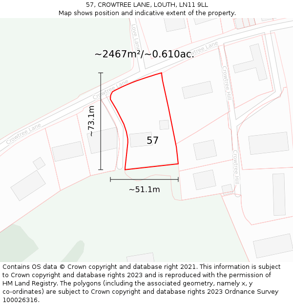 57, CROWTREE LANE, LOUTH, LN11 9LL: Plot and title map