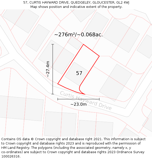 57, CURTIS HAYWARD DRIVE, QUEDGELEY, GLOUCESTER, GL2 4WJ: Plot and title map