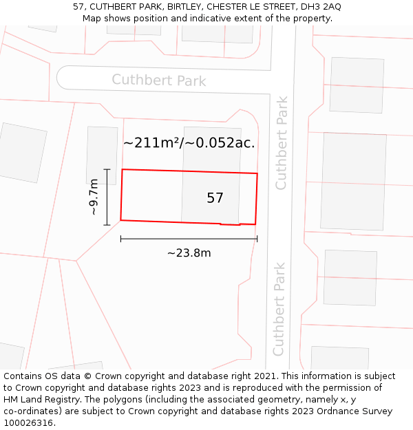 57, CUTHBERT PARK, BIRTLEY, CHESTER LE STREET, DH3 2AQ: Plot and title map