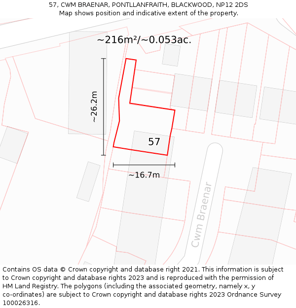 57, CWM BRAENAR, PONTLLANFRAITH, BLACKWOOD, NP12 2DS: Plot and title map