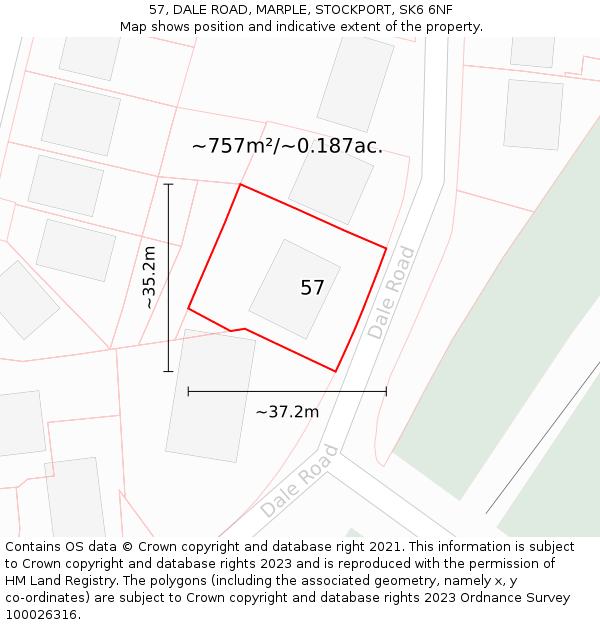 57, DALE ROAD, MARPLE, STOCKPORT, SK6 6NF: Plot and title map