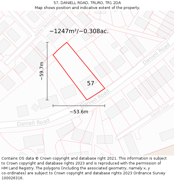 57, DANIELL ROAD, TRURO, TR1 2DA: Plot and title map