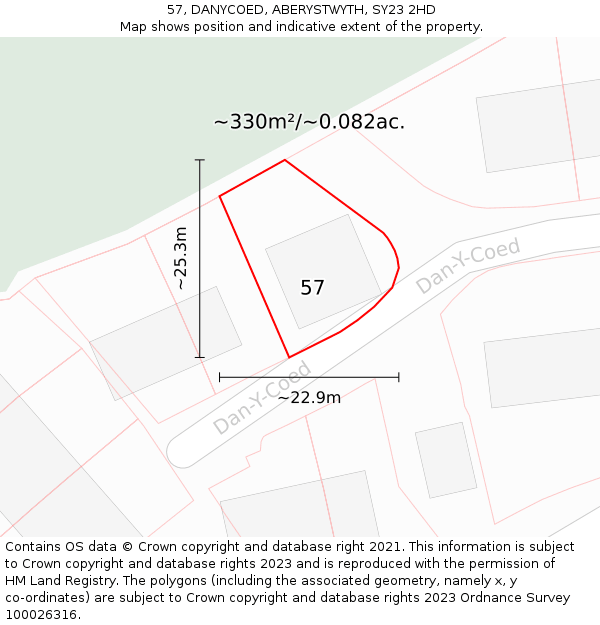 57, DANYCOED, ABERYSTWYTH, SY23 2HD: Plot and title map