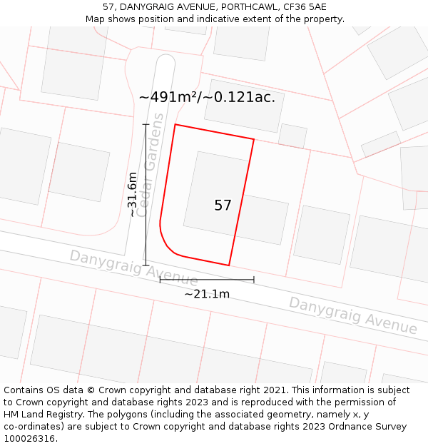 57, DANYGRAIG AVENUE, PORTHCAWL, CF36 5AE: Plot and title map
