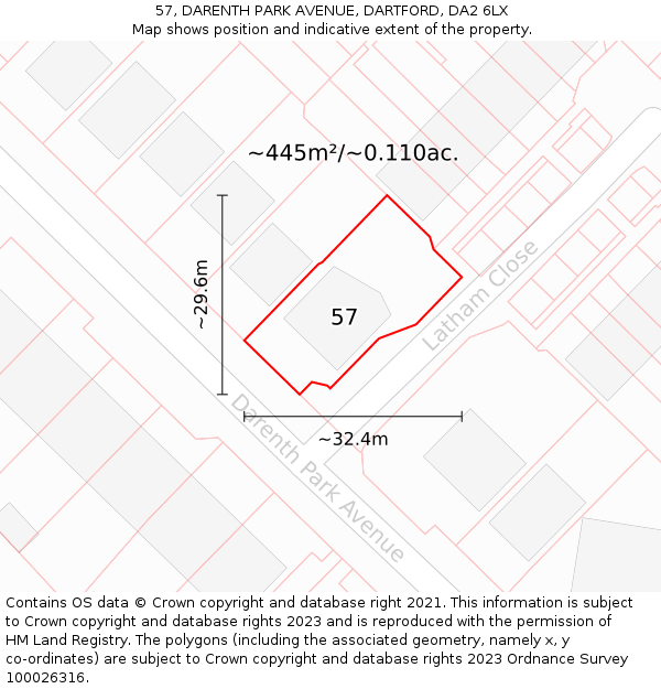 57, DARENTH PARK AVENUE, DARTFORD, DA2 6LX: Plot and title map