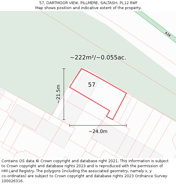57, DARTMOOR VIEW, PILLMERE, SALTASH, PL12 6WF: Plot and title map
