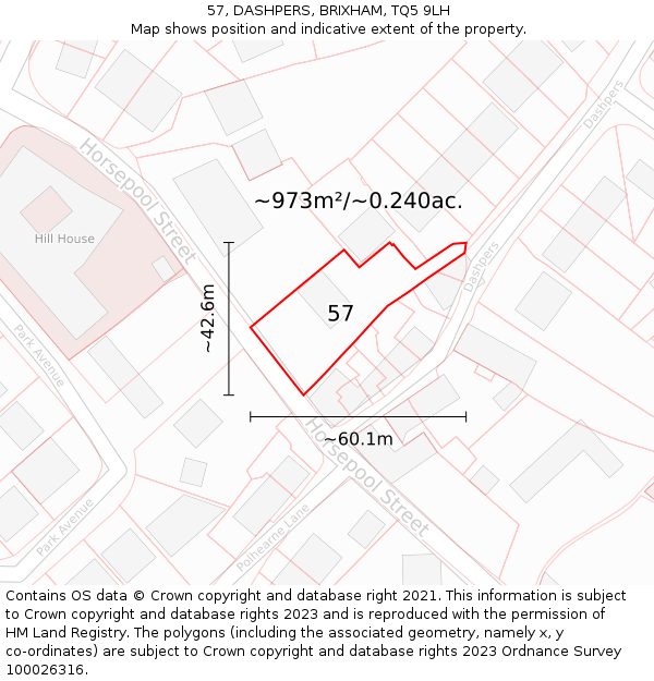 57, DASHPERS, BRIXHAM, TQ5 9LH: Plot and title map