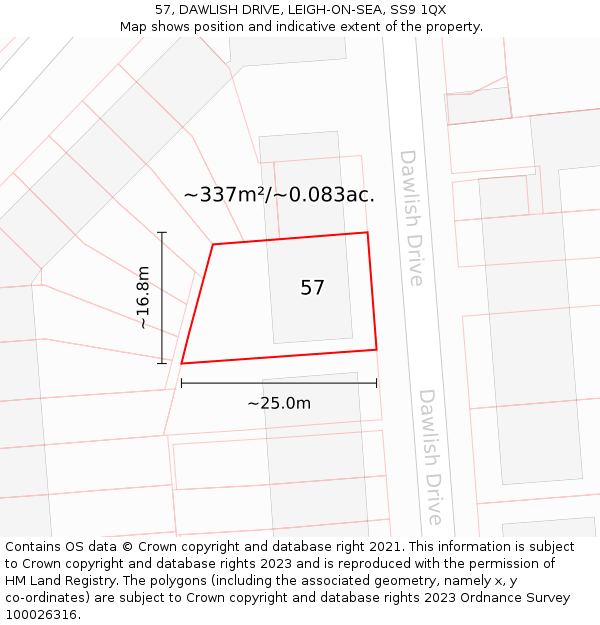 57, DAWLISH DRIVE, LEIGH-ON-SEA, SS9 1QX: Plot and title map