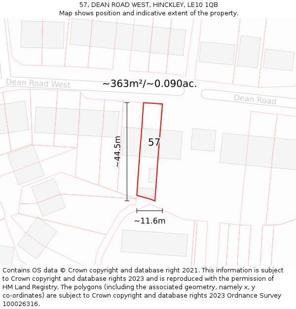 57, DEAN ROAD WEST, HINCKLEY, LE10 1QB: Plot and title map