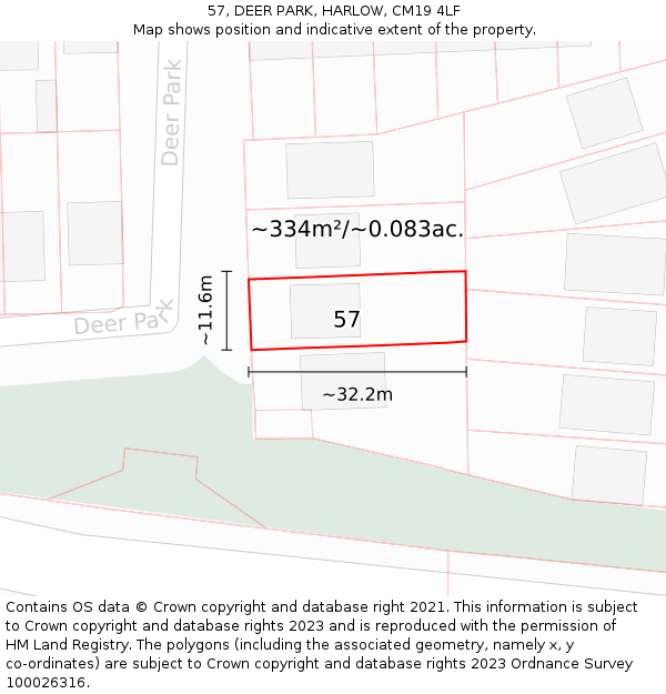 57, DEER PARK, HARLOW, CM19 4LF: Plot and title map