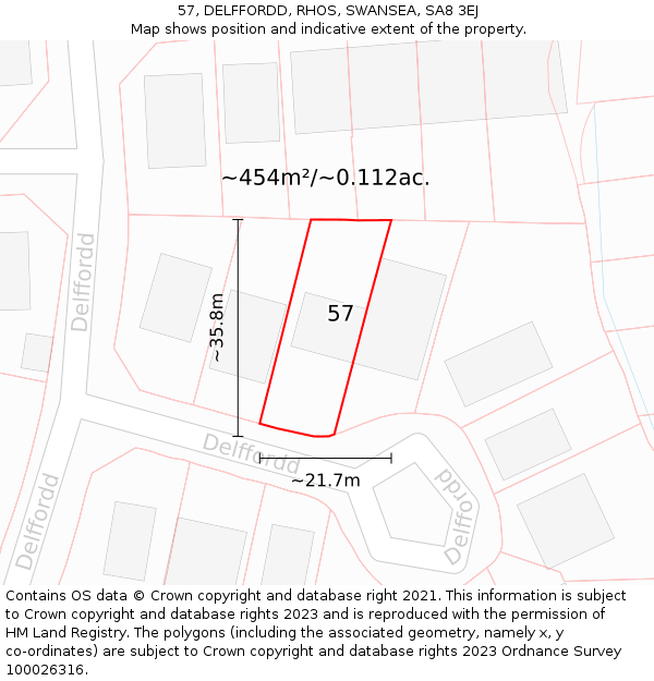 57, DELFFORDD, RHOS, SWANSEA, SA8 3EJ: Plot and title map