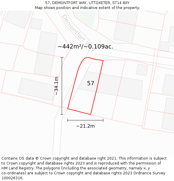 57, DEMONTFORT WAY, UTTOXETER, ST14 8XY: Plot and title map