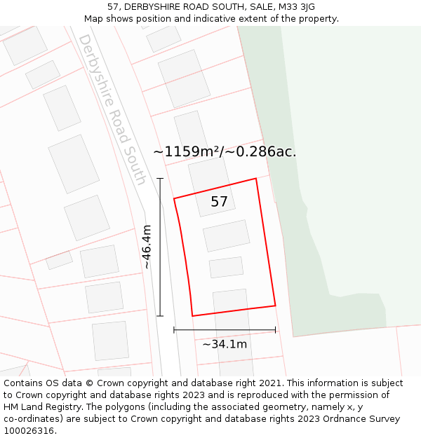 57, DERBYSHIRE ROAD SOUTH, SALE, M33 3JG: Plot and title map