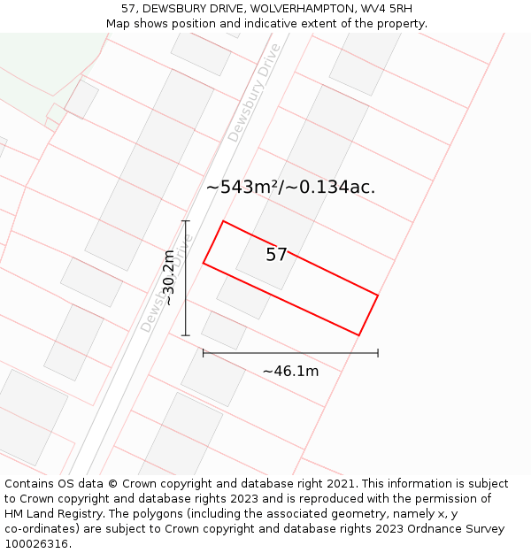 57, DEWSBURY DRIVE, WOLVERHAMPTON, WV4 5RH: Plot and title map