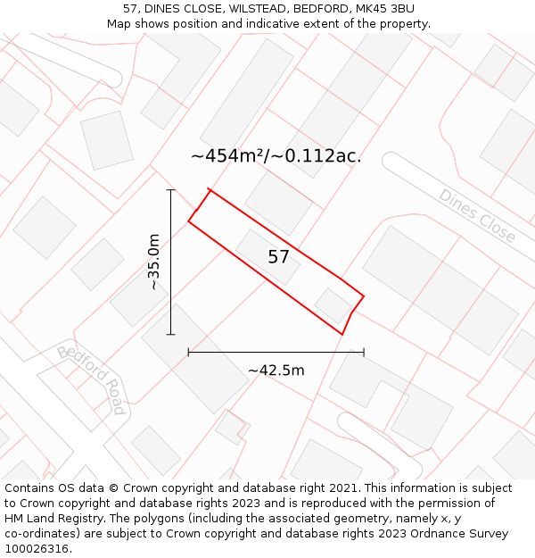 57, DINES CLOSE, WILSTEAD, BEDFORD, MK45 3BU: Plot and title map