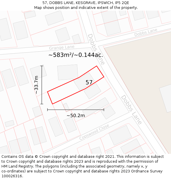 57, DOBBS LANE, KESGRAVE, IPSWICH, IP5 2QE: Plot and title map