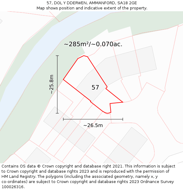57, DOL Y DDERWEN, AMMANFORD, SA18 2GE: Plot and title map