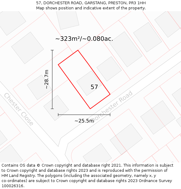 57, DORCHESTER ROAD, GARSTANG, PRESTON, PR3 1HH: Plot and title map