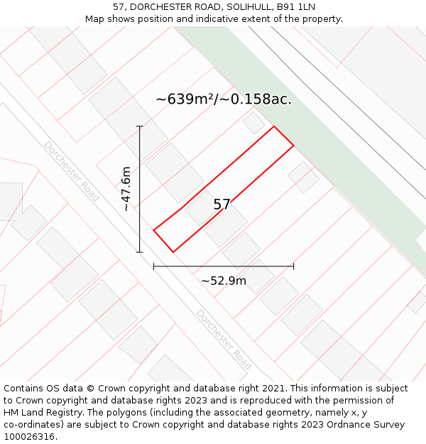 57, DORCHESTER ROAD, SOLIHULL, B91 1LN: Plot and title map
