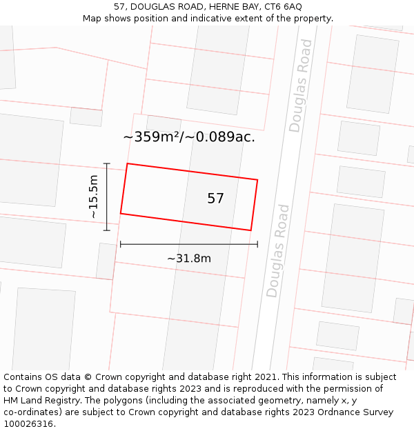 57, DOUGLAS ROAD, HERNE BAY, CT6 6AQ: Plot and title map