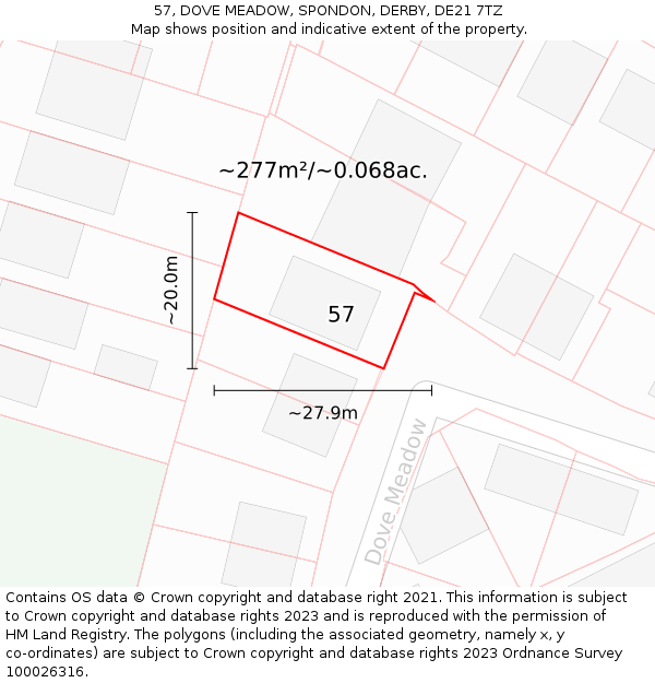 57, DOVE MEADOW, SPONDON, DERBY, DE21 7TZ: Plot and title map