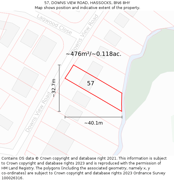 57, DOWNS VIEW ROAD, HASSOCKS, BN6 8HY: Plot and title map