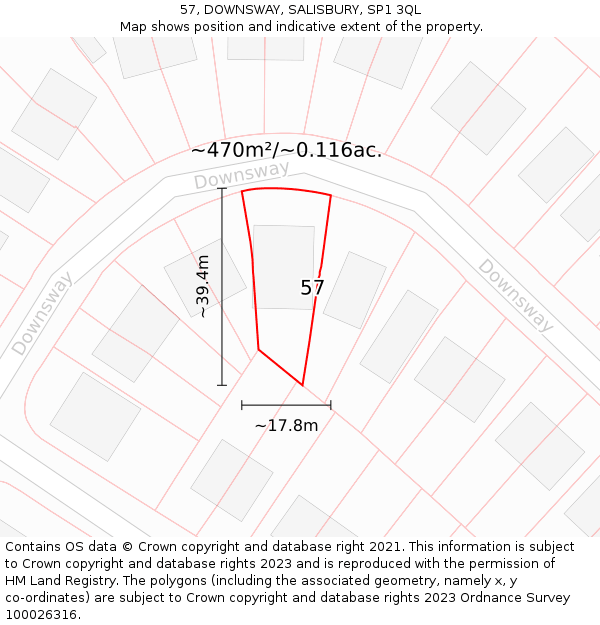 57, DOWNSWAY, SALISBURY, SP1 3QL: Plot and title map