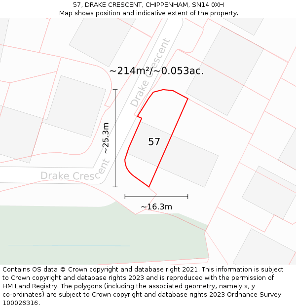 57, DRAKE CRESCENT, CHIPPENHAM, SN14 0XH: Plot and title map