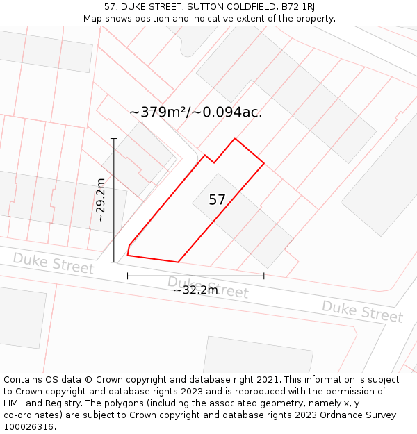57, DUKE STREET, SUTTON COLDFIELD, B72 1RJ: Plot and title map