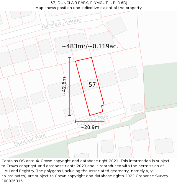 57, DUNCLAIR PARK, PLYMOUTH, PL3 6DJ: Plot and title map
