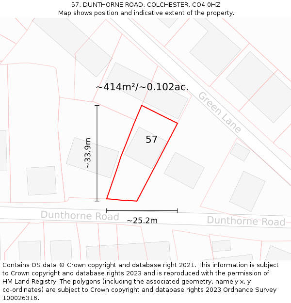 57, DUNTHORNE ROAD, COLCHESTER, CO4 0HZ: Plot and title map