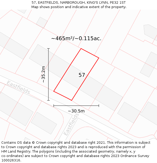 57, EASTFIELDS, NARBOROUGH, KING'S LYNN, PE32 1ST: Plot and title map