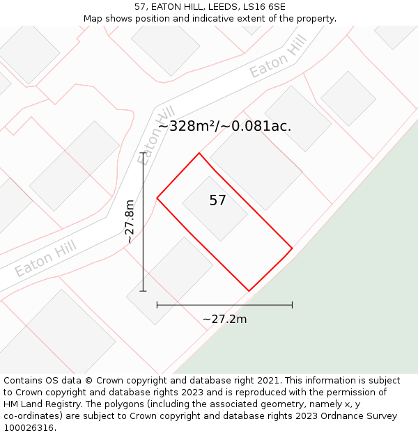 57, EATON HILL, LEEDS, LS16 6SE: Plot and title map