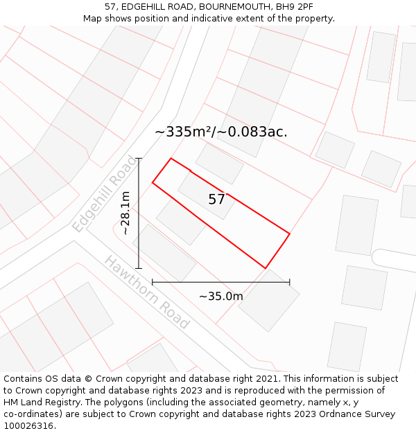 57, EDGEHILL ROAD, BOURNEMOUTH, BH9 2PF: Plot and title map