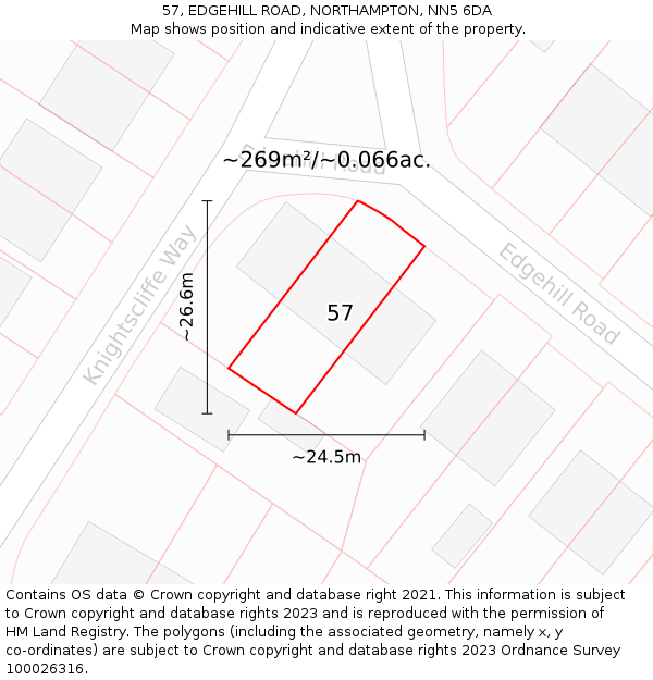 57, EDGEHILL ROAD, NORTHAMPTON, NN5 6DA: Plot and title map