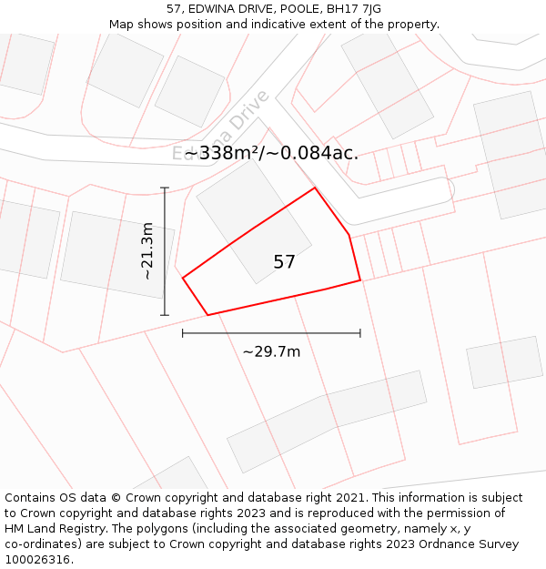 57, EDWINA DRIVE, POOLE, BH17 7JG: Plot and title map
