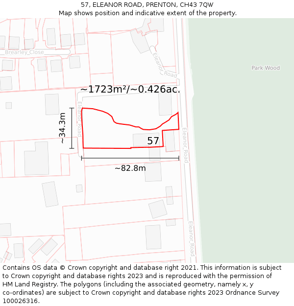 57, ELEANOR ROAD, PRENTON, CH43 7QW: Plot and title map