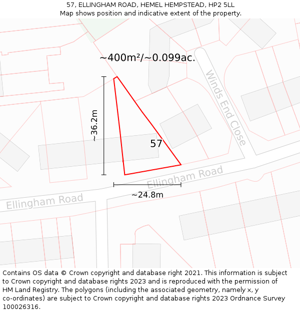 57, ELLINGHAM ROAD, HEMEL HEMPSTEAD, HP2 5LL: Plot and title map