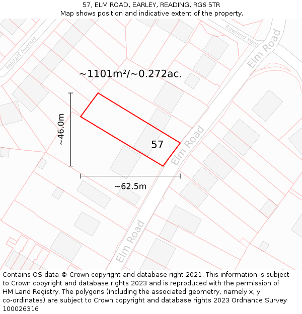57, ELM ROAD, EARLEY, READING, RG6 5TR: Plot and title map