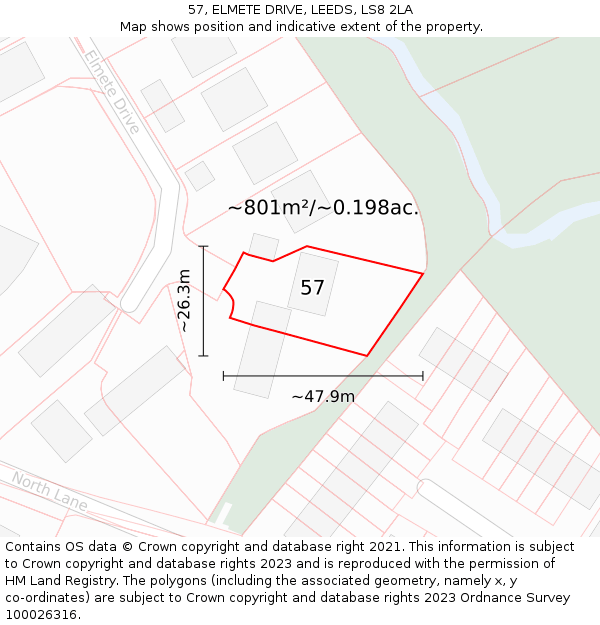 57, ELMETE DRIVE, LEEDS, LS8 2LA: Plot and title map